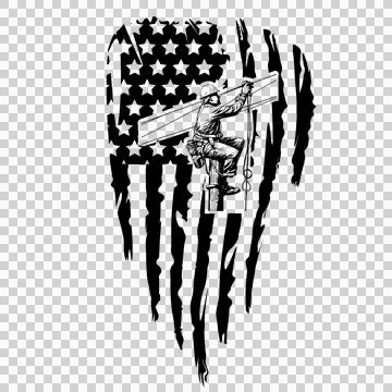 Person Climbing Pole With Flag Pattern star stripes 库存插图