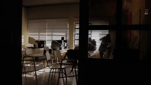 Person Closing Window Blinds in Empty Classroom, 4K Stock Footage 330546264