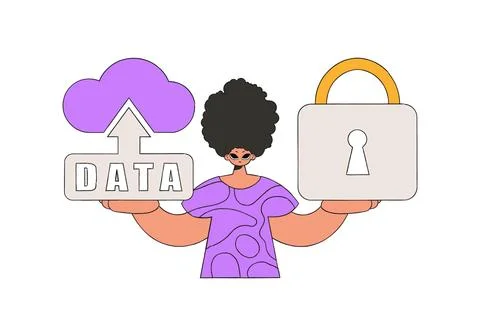 Person with cloud and padlock keeping precious data safe. Stock Illustration