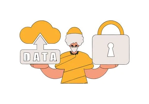 A person with cloud storage and a lock. Stock Illustration