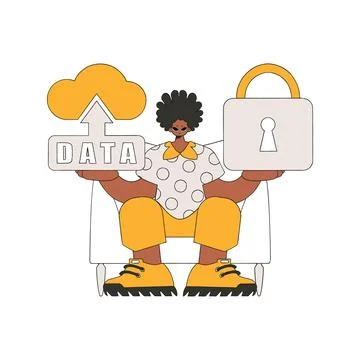 Person with cloud storage and padlock. Stock Illustration