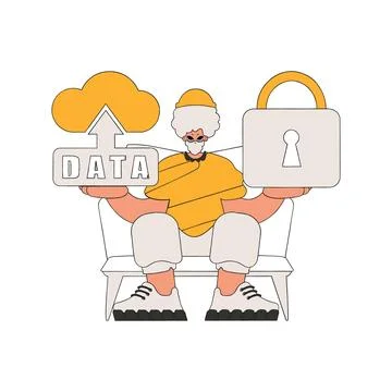 Person with cloud storage and padlock symbolizing data safety. Stock Illustration