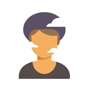 Person with clouds in head representing thought process Stock Illustration