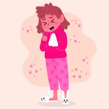 Person with a cold surrounded by bacteria Stock Illustration