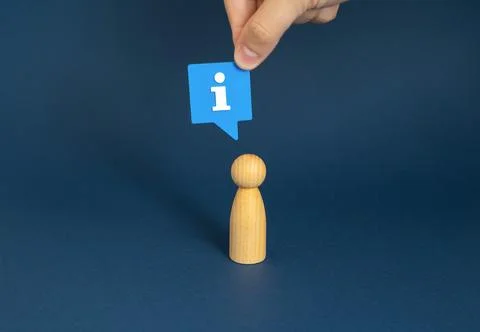 A person communicates information, a concept. Knowledge sharing, education, d Stock Photos