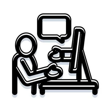 Person communicating online using computer technology Illustrazione stock