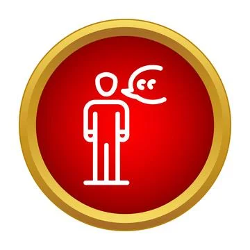 Person communicating speech bubbles in red button icon Stock Illustration