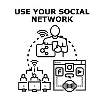 Person communicating using social network with connected users Stock Illustration