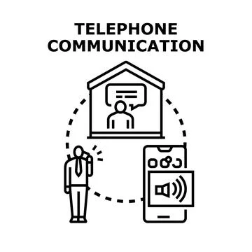 Person communicating using telephone and mobile devices from home Stock Illustration