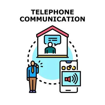 Person communicating using telephone and mobile devices from home Stock Illustration