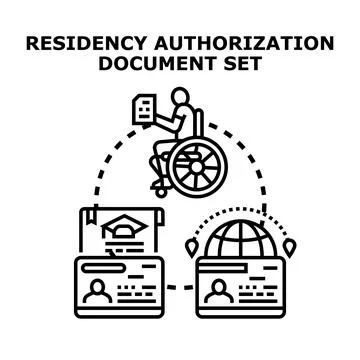 Person compiling residency authorization document set for relocation Stock Illustration