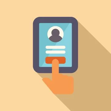 Person completing online form on tablet computer with finger pressing button Stock Illustration