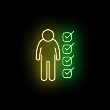 Person completing tasks checklist neon glow concept Stock Illustration
