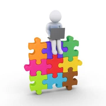 Person with computer provides the solution Stock Illustration