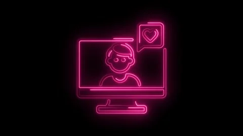 Person on computer screen receiving love notification in neon pink isolated on Video stock 330773083