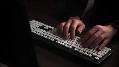 Person at computer, work on pc. Search in cyberspace typing quiry Video stock 196082466