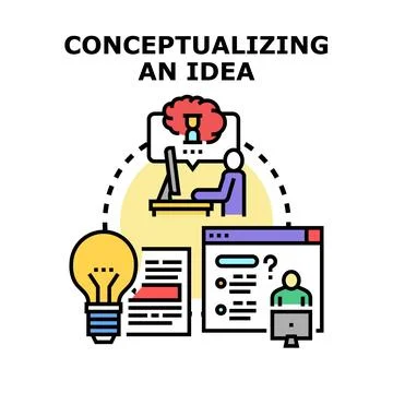 Person conceptualizing an idea process generating new solutions 库存插图
