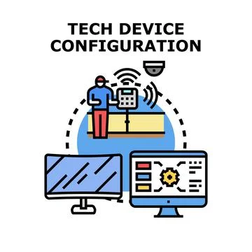 Person configuring smart device wirelessly managing network Illustrazione stock