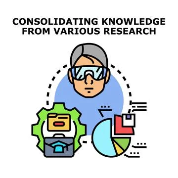 Person consolidating knowledge from various research sources Stock Illustration