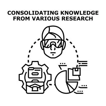 Person consolidating knowledge from various research sources Stock Illustration