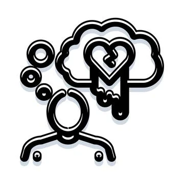 Person contemplating, thinking about broken heart inside thought bubble 스톡 일러스트