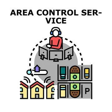 Person controlling multiple screens managing area services Stock Illustration