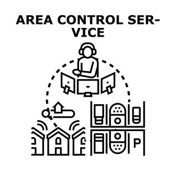 Person controlling multiple screens managing area services Stock Illustration