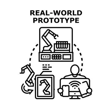 Person controlling real world prototype automation with digital devices Stock Illustration