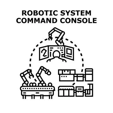 Person controlling robotic system command console automation Illustrazione stock