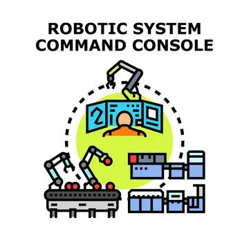 Person controlling robotic system command console automation Stock Illustration