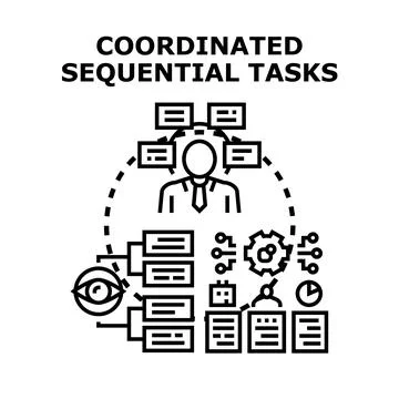 Person coordinating complex sequential tasks management system Stock Illustration