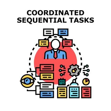 Person coordinating complex sequential tasks management system Stock Illustration