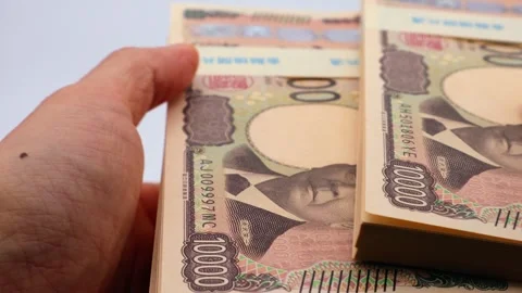 Person counting stacks of bills Stock Footage 325695267