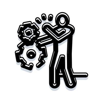 Person creating solution with gears and mechanism 스톡 일러스트