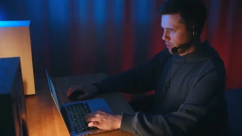 Person customer service representative working at night. Video stock 244709367
