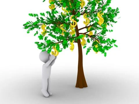 Person cutting dollar from tree of dollars Stock Illustration