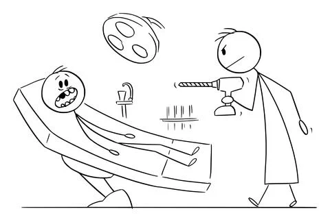 Person With Decayed Teeth at Dentistry, Vector Cartoon Stick Figure Illustration Stock Illustration