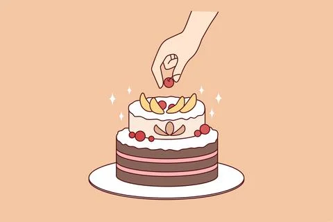 Person decorate cake with fruit Stock Illustration