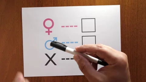 A person is determined by his gender. Sheet of paper with gender symbols. The ri Stock Footage 204800701
