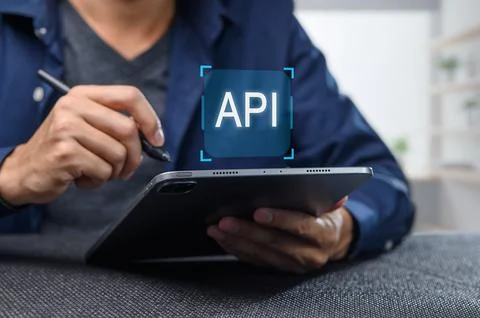 Person Developing Application Programming Interface on Tablet Device 写真素材