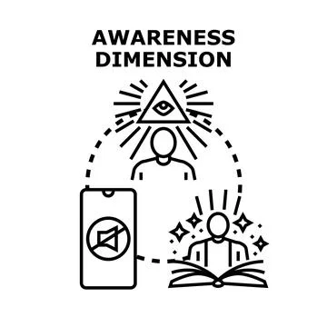 Person developing awareness dimension with knowledge and silence Stock Illustration