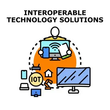 Person developing interoperable technology solutions for modern devices 库存插图
