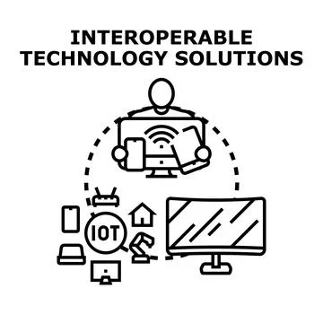 Person developing interoperable technology solutions for modern devices Stock Illustration