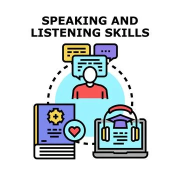 Person developing speaking and listening communication skills Stock Illustration