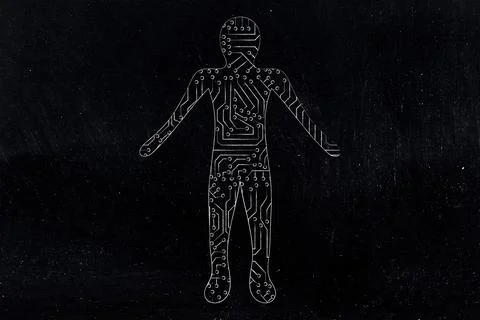 Person with digital microchip circuit pattern,  artificial intelligence and.. 스톡 일러스트