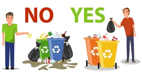 Person disposed improperly throwing away garbage on the floor. Correct イラスト素材