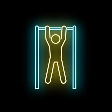 Person doing pull up exercise on horizontal bar neon icon Stockillustratie