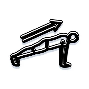 Person doing pushup exercise with upward arrow movement Ilustración de archivo