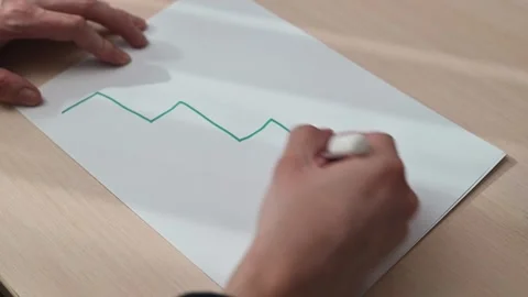 A person draws a line graph on a blank sheet of paper using a marker. This 스톡 동영상 337550282