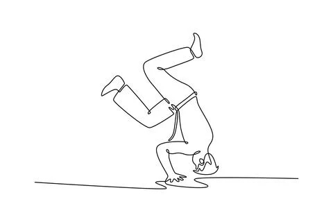 Person in a dynamic headstand, a complex acrobatic pose from Capoeira Illustrazione stock